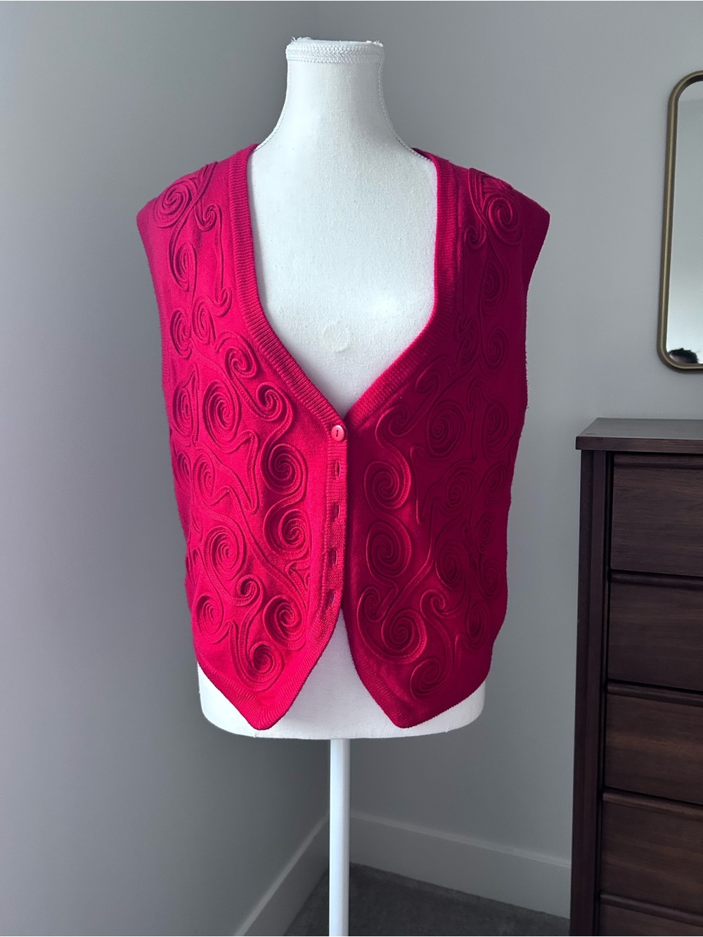 Women's wool blend Red Swirl Knit Vest Sweater